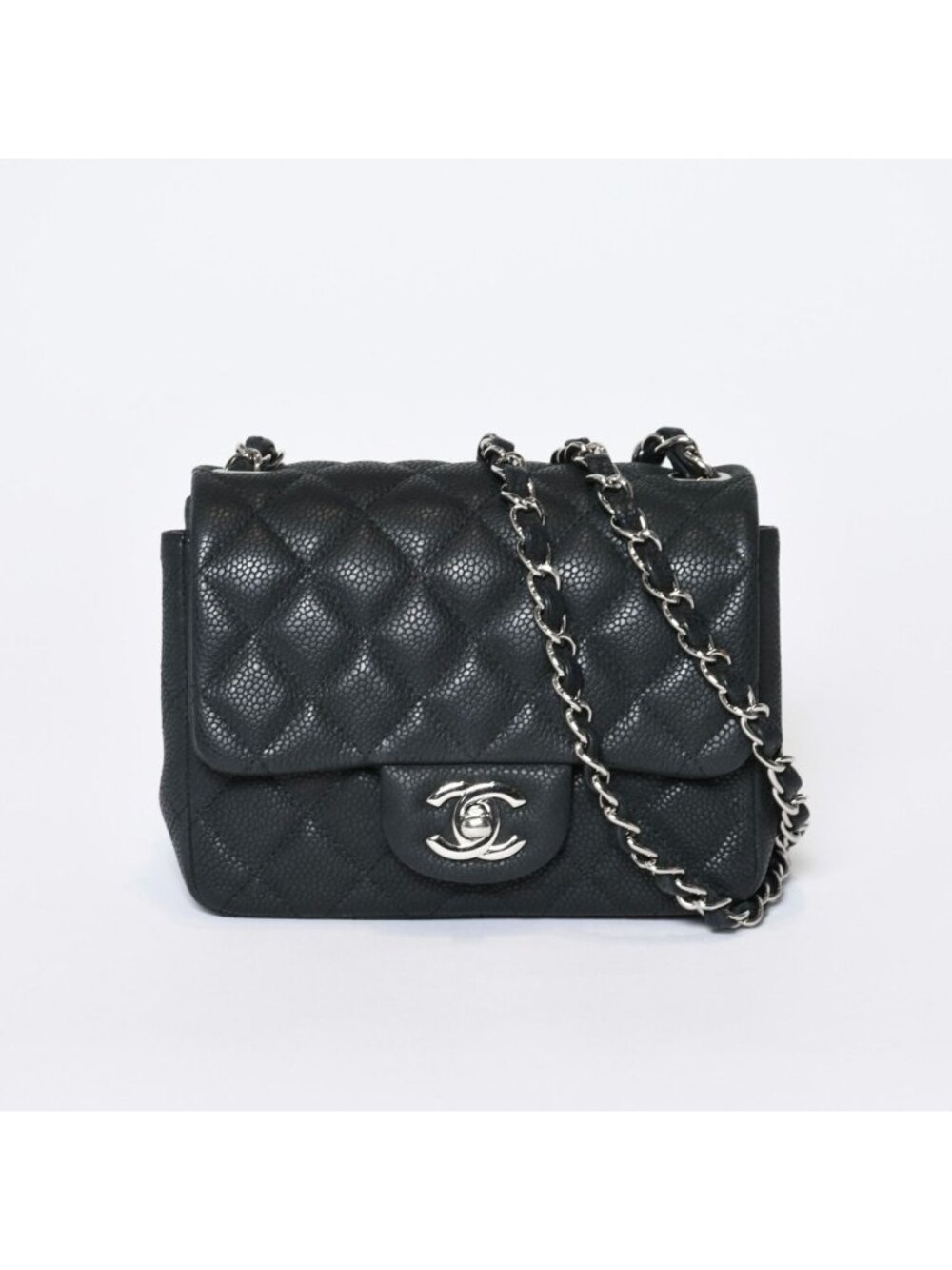 Chanel Mini Quilted 17 Chain Shoulder Bag CC Logo Caviar Leather Black